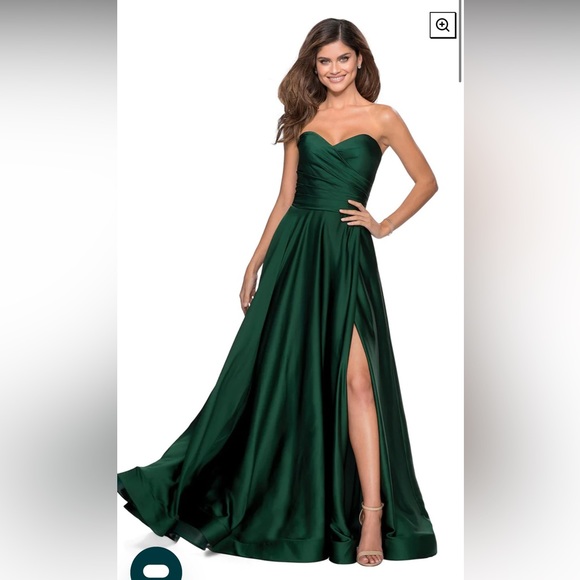 Emerald Green Satin Strapless Dress La Femme 28608 - Picture 1 of 2